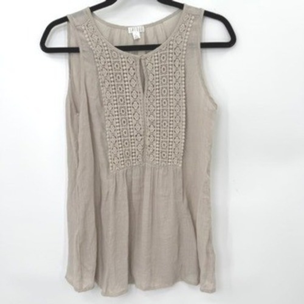 Spense Crochet Blouse Women S Beige Boho Indie Hippie Festival Lace Trim Cottage